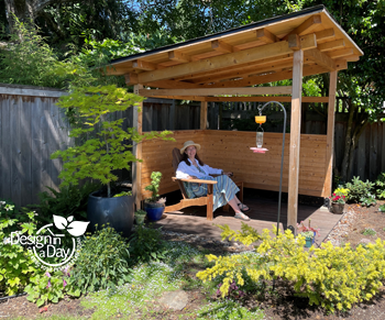 Rose City private book nook in backyard landscape for outdoor living.