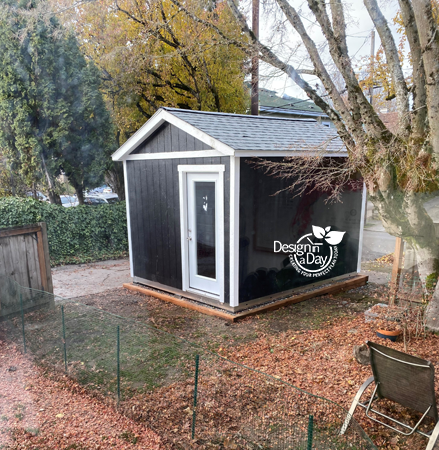 NE Portland tough shed home office prior to landscaping.