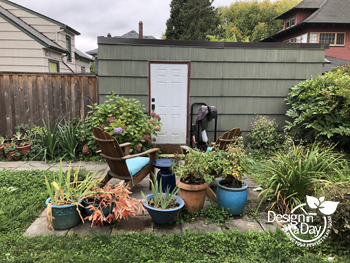 Outdoor living space backyard design includes client plants.