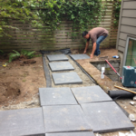 Portland Hardscape Design hydropressed slabs back yard garden design